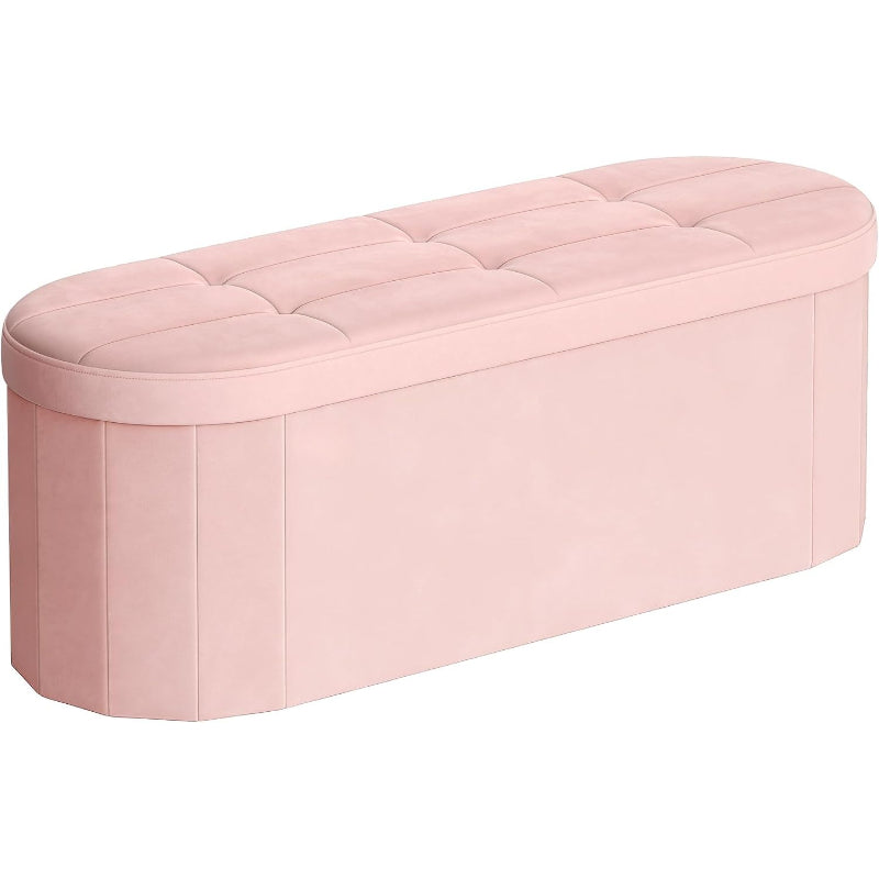 Pink Velvet Oval Storage Ottoman