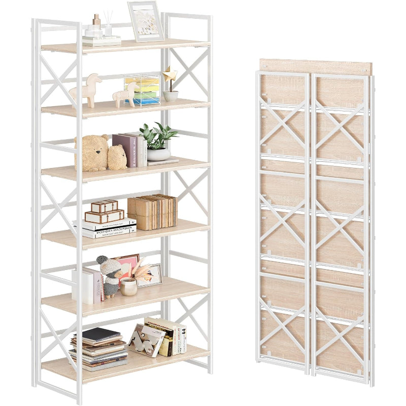 White Foldable 6‑Tier Bookcase
