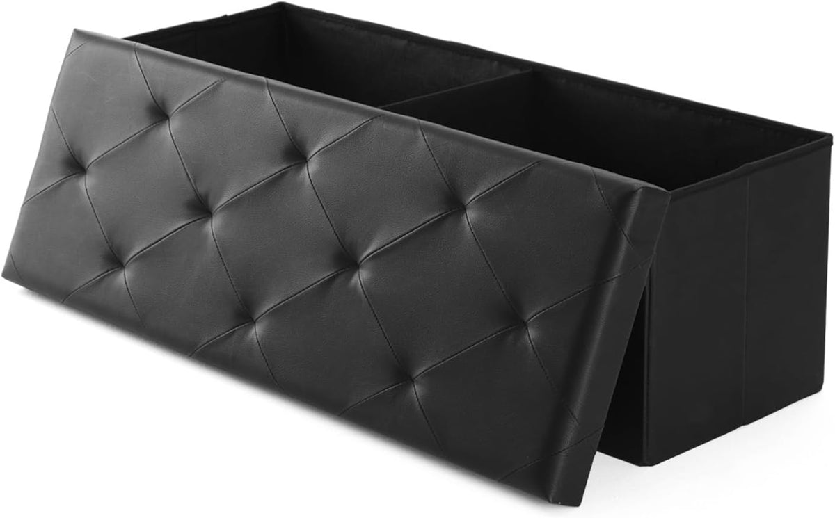 Black Faux Leather Storage Ottoman