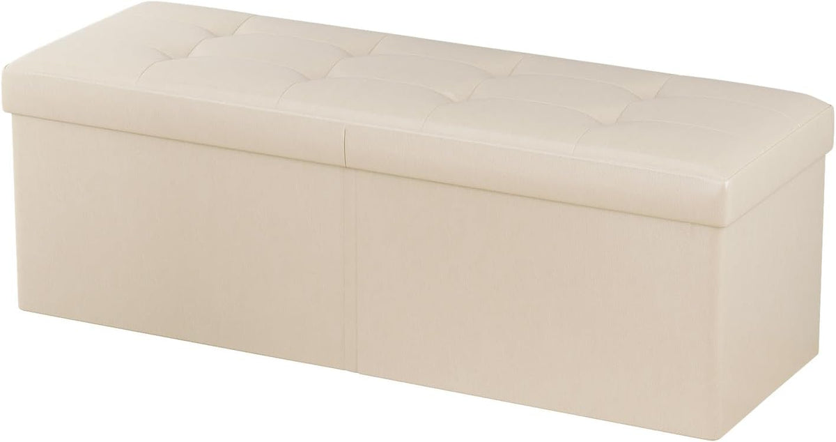 Ivory Foldable Storage Ottoman Bench