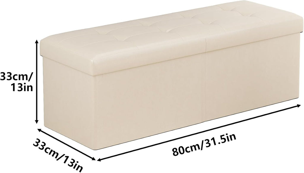 Ivory Foldable Storage Ottoman Bench