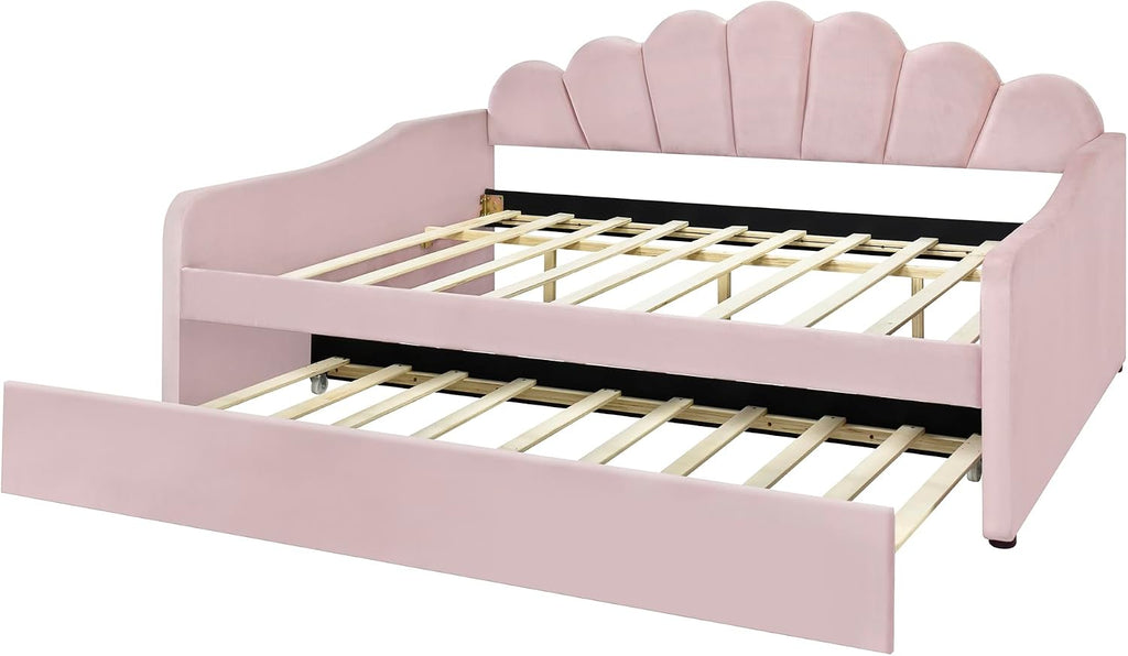 Pink Velvet Full Daybed with Trundle