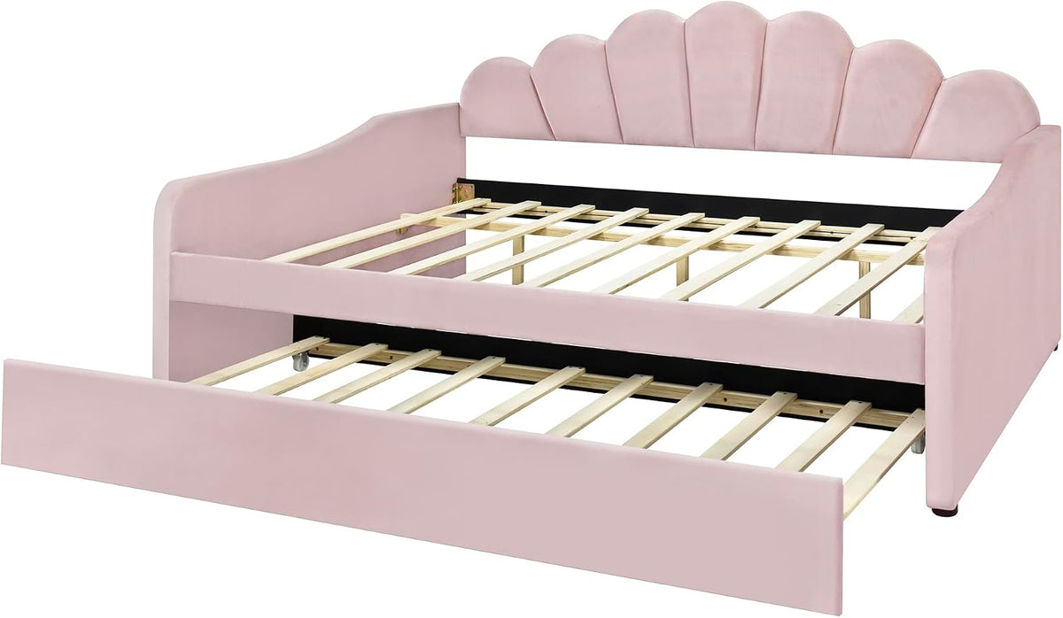 Pink Velvet Full Daybed with Trundle