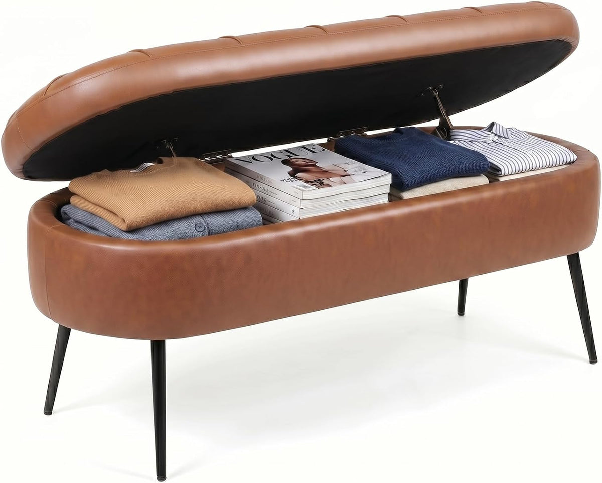 Brown PU Tufted Storage Ottoman
