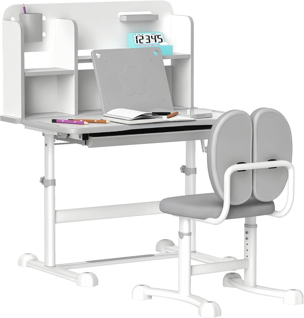 Gray Height‑Adjustable Kids Desk Set