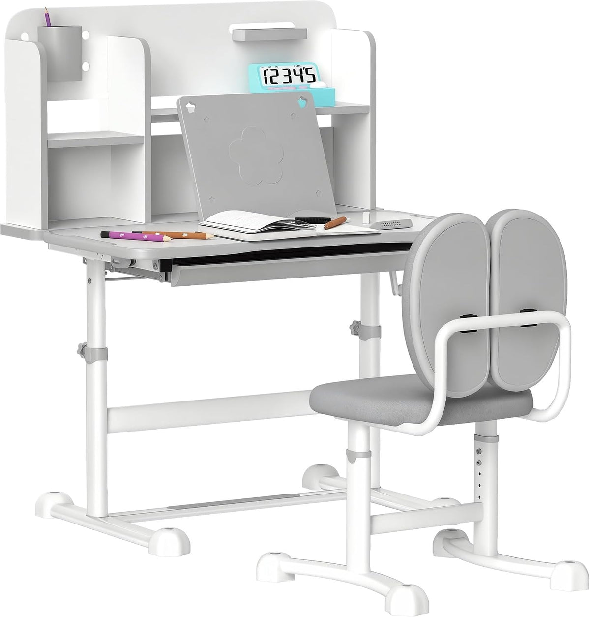 Gray Height‑Adjustable Kids Desk Set