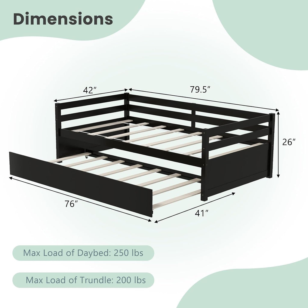 Espresso Wood Twin Daybed with Trundle