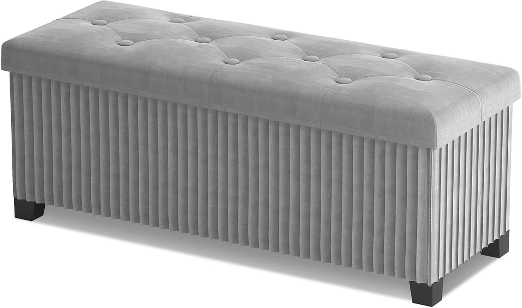 Grey Velvet Storage Ottoman Bench