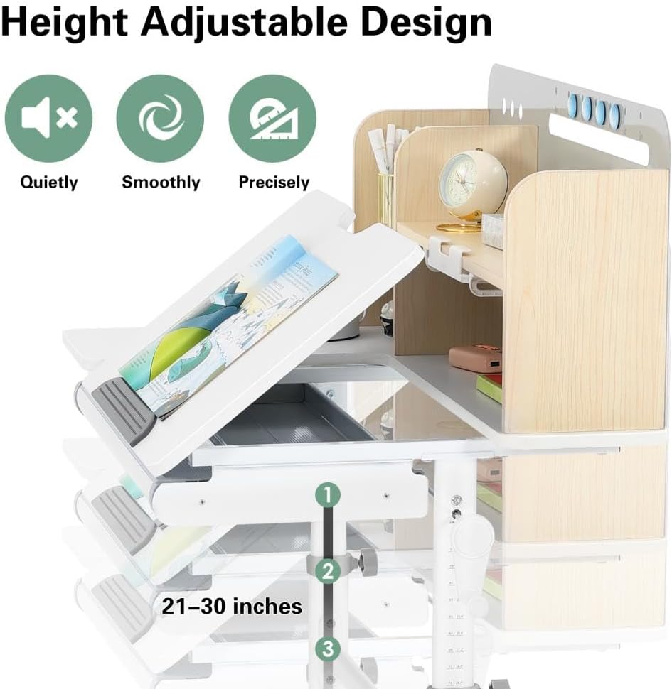 Gray Tilting Kids Study Desk with Hutch