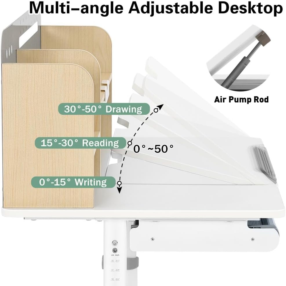 Gray Tilting Kids Study Desk with Hutch