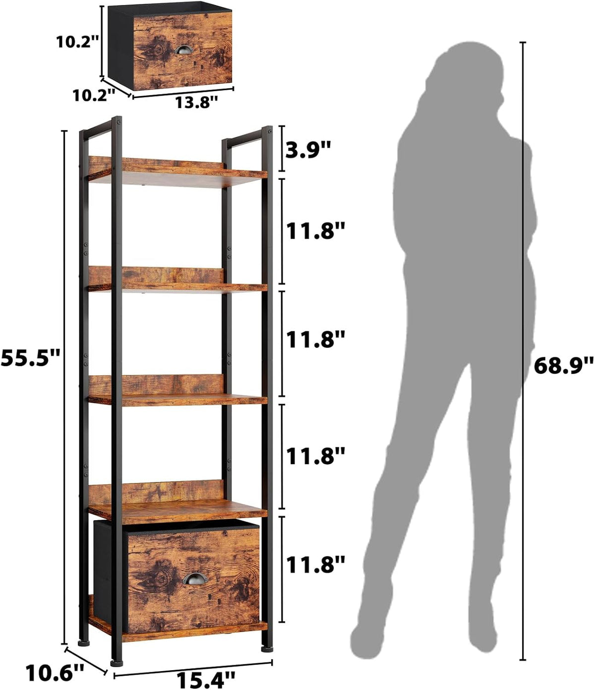 Industrial Drawer Storage Bookcase
