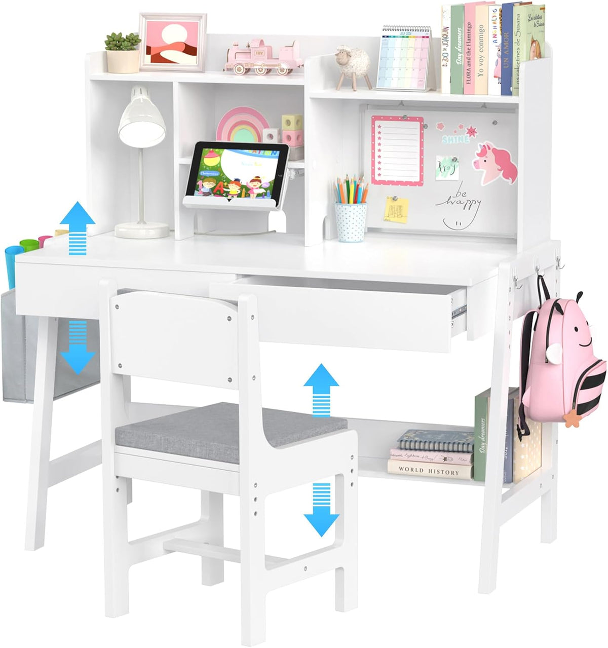 Adjustable Kids Desk‑Chair Organizer Set
