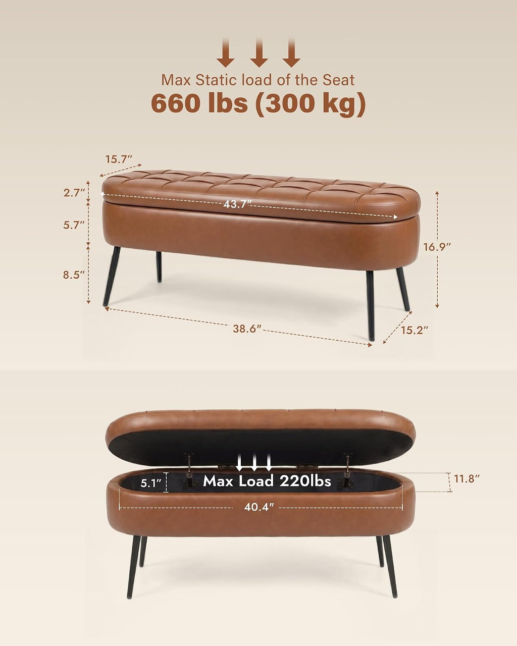 Brown PU Tufted Storage Ottoman