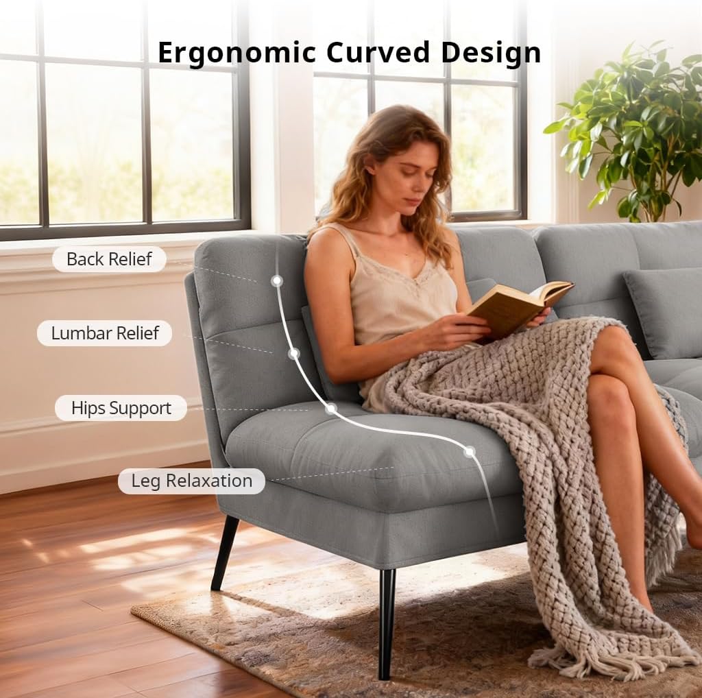 Grey Convertible Reclining Futon Sofa Bed