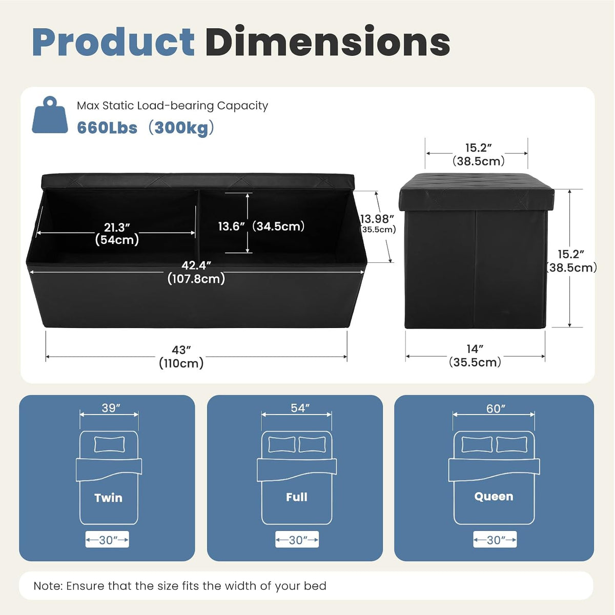 Black Faux Leather Storage Ottoman