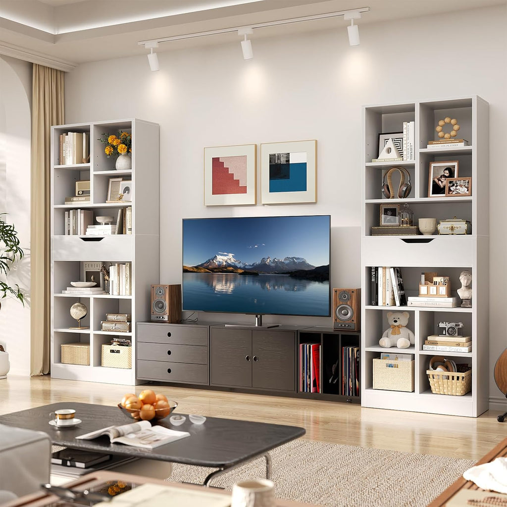 White Tall Drawer Display Bookcase