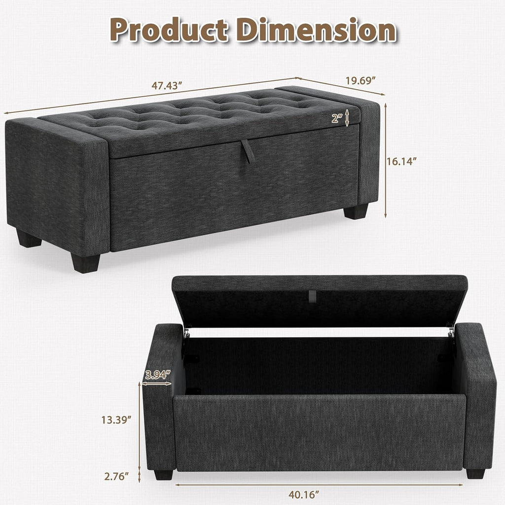 Dark Gray Storage Ottoman Bench