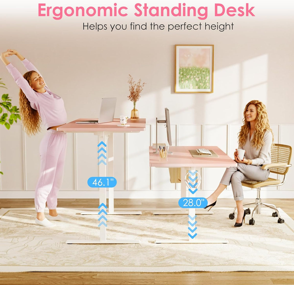 Pink Electric Memory Standing Desk