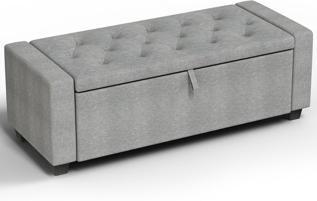 Gray Upholstered Storage Ottoman