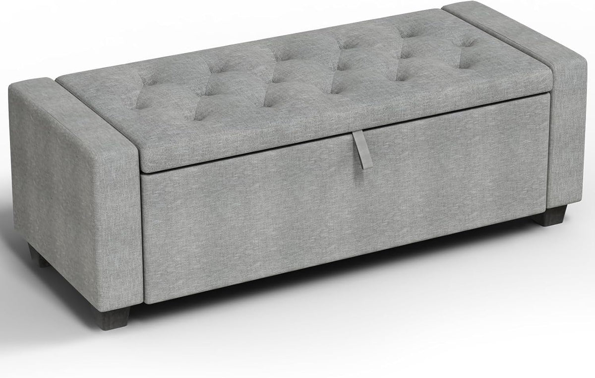 Gray Upholstered Storage Ottoman