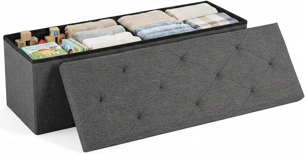 Grey Folding Storage Ottoman Bench