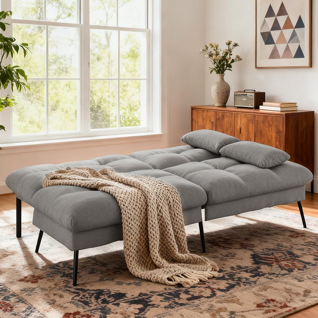 Grey Convertible Reclining Futon Sofa Bed