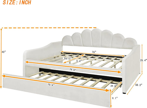 Beige Velvet Full Daybed with Trundle