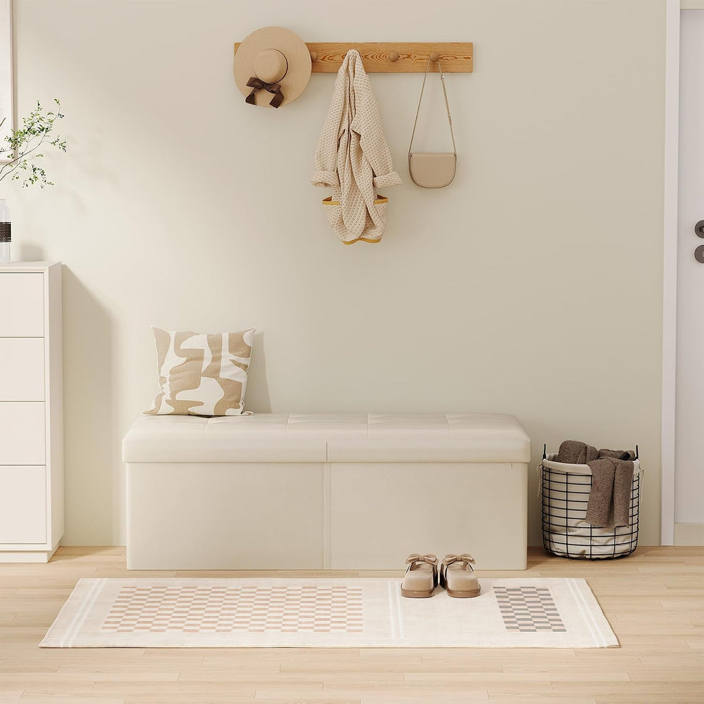 Ivory Foldable Storage Ottoman Bench