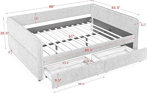 Beige Boucle Queen Daybed with 2 Drawers