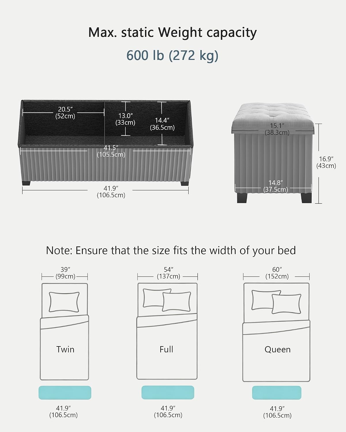 Grey Velvet Storage Ottoman Bench
