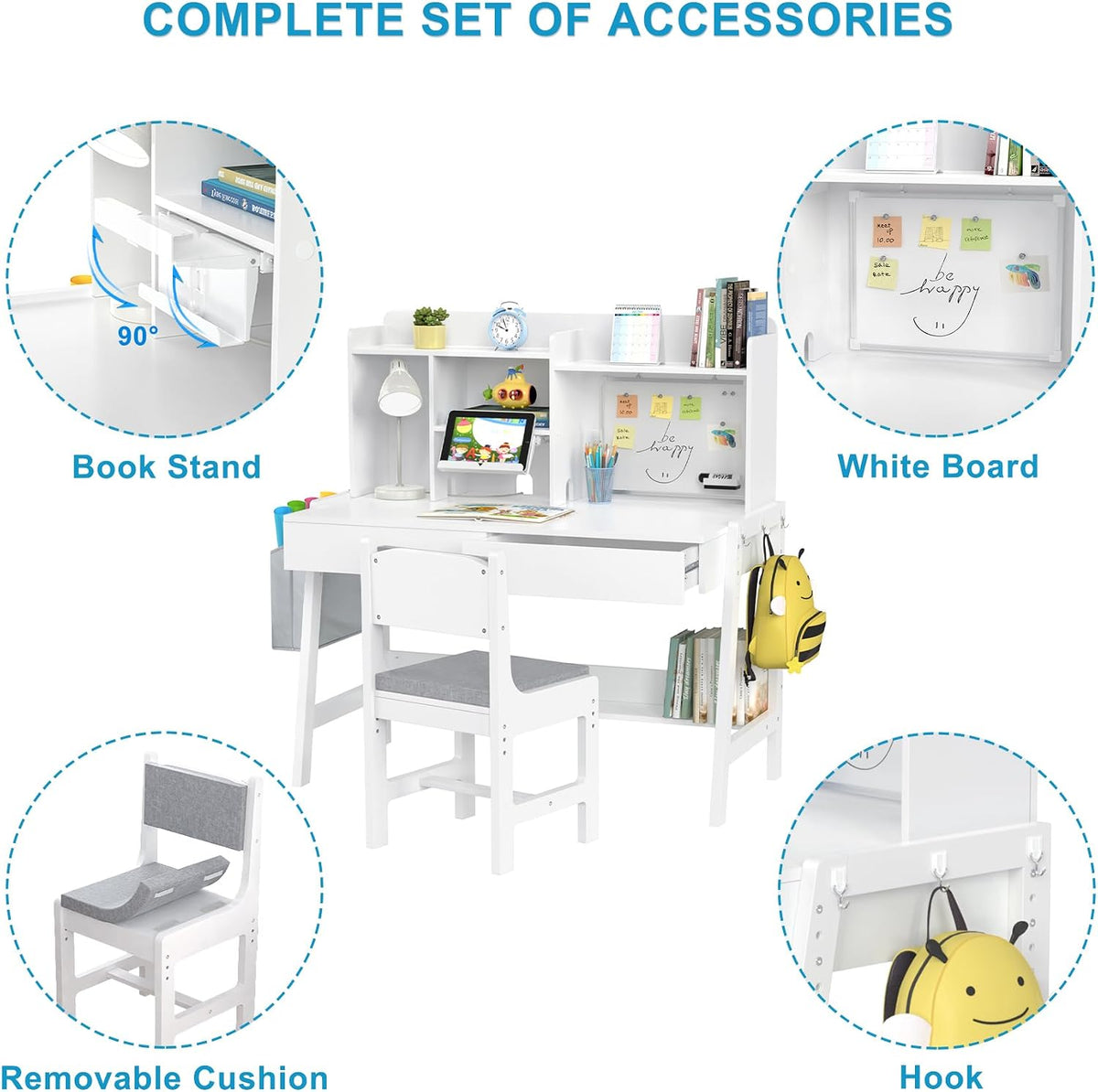 Adjustable Kids Desk‑Chair Organizer Set
