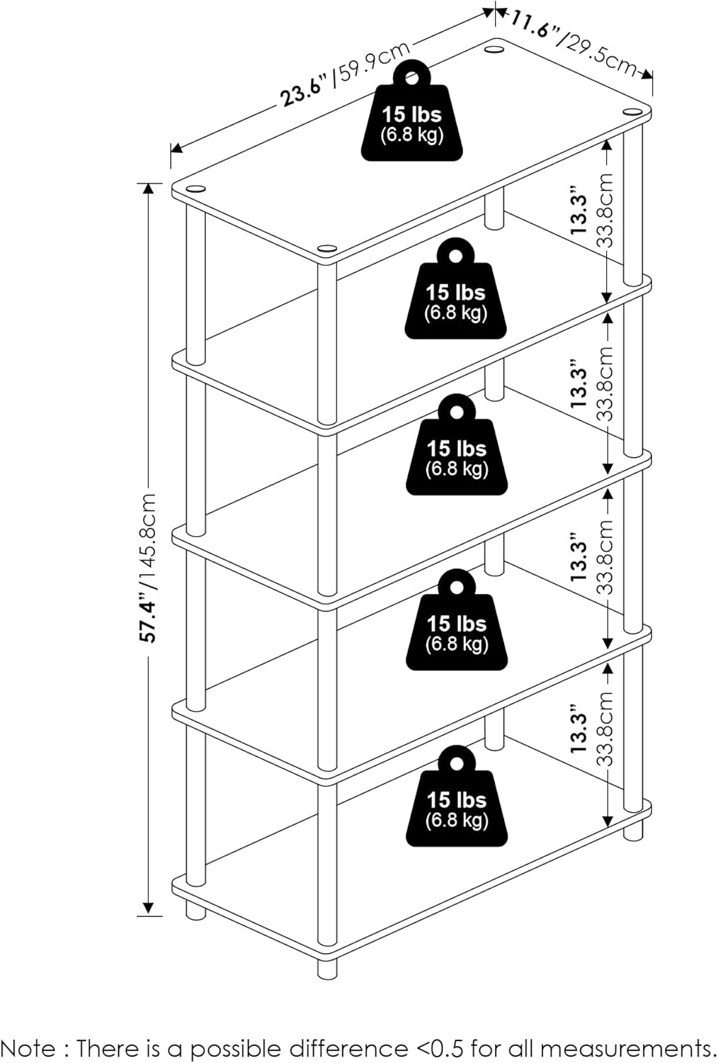 Dark Cherry 5‑Tier Corner Shelf