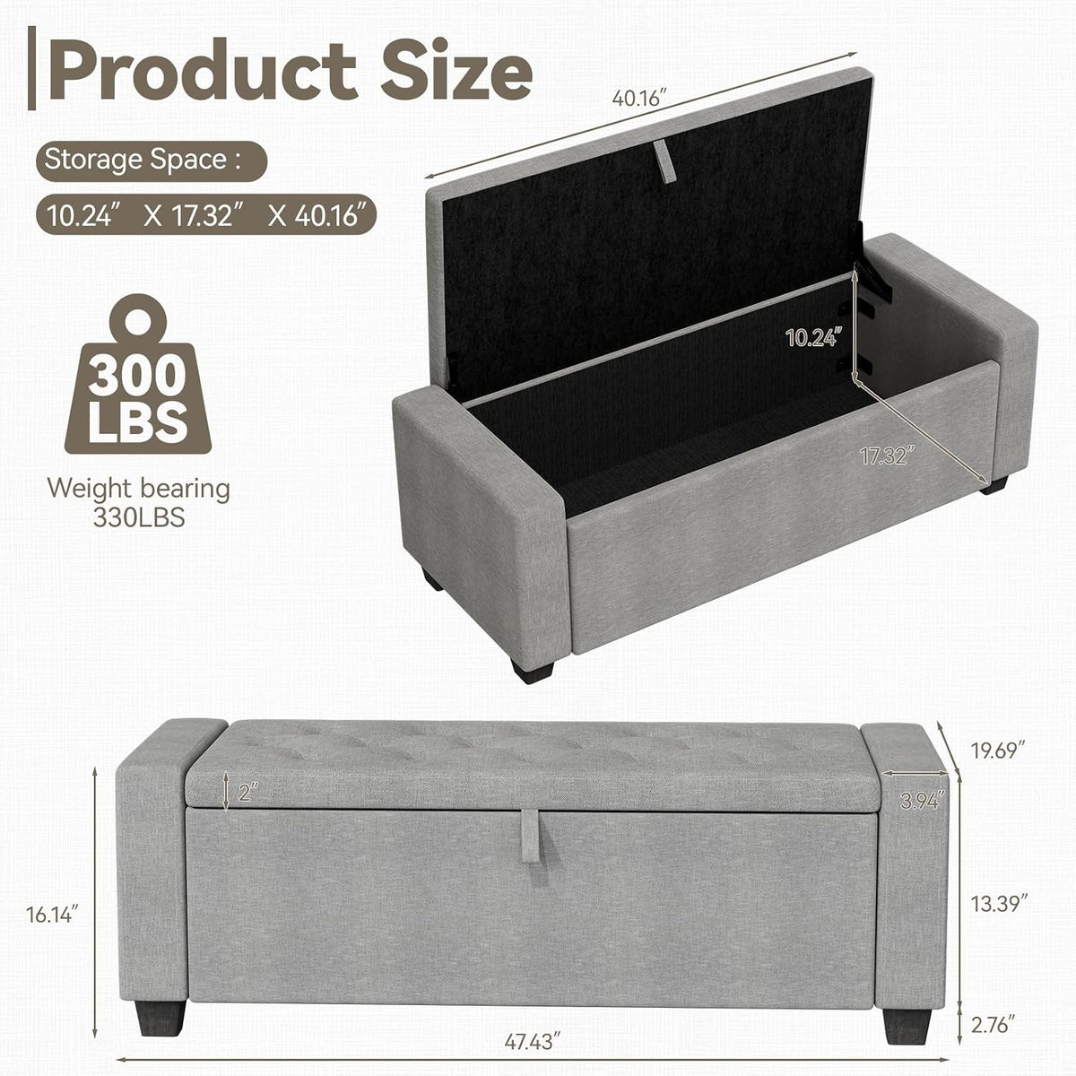 Gray Upholstered Storage Ottoman