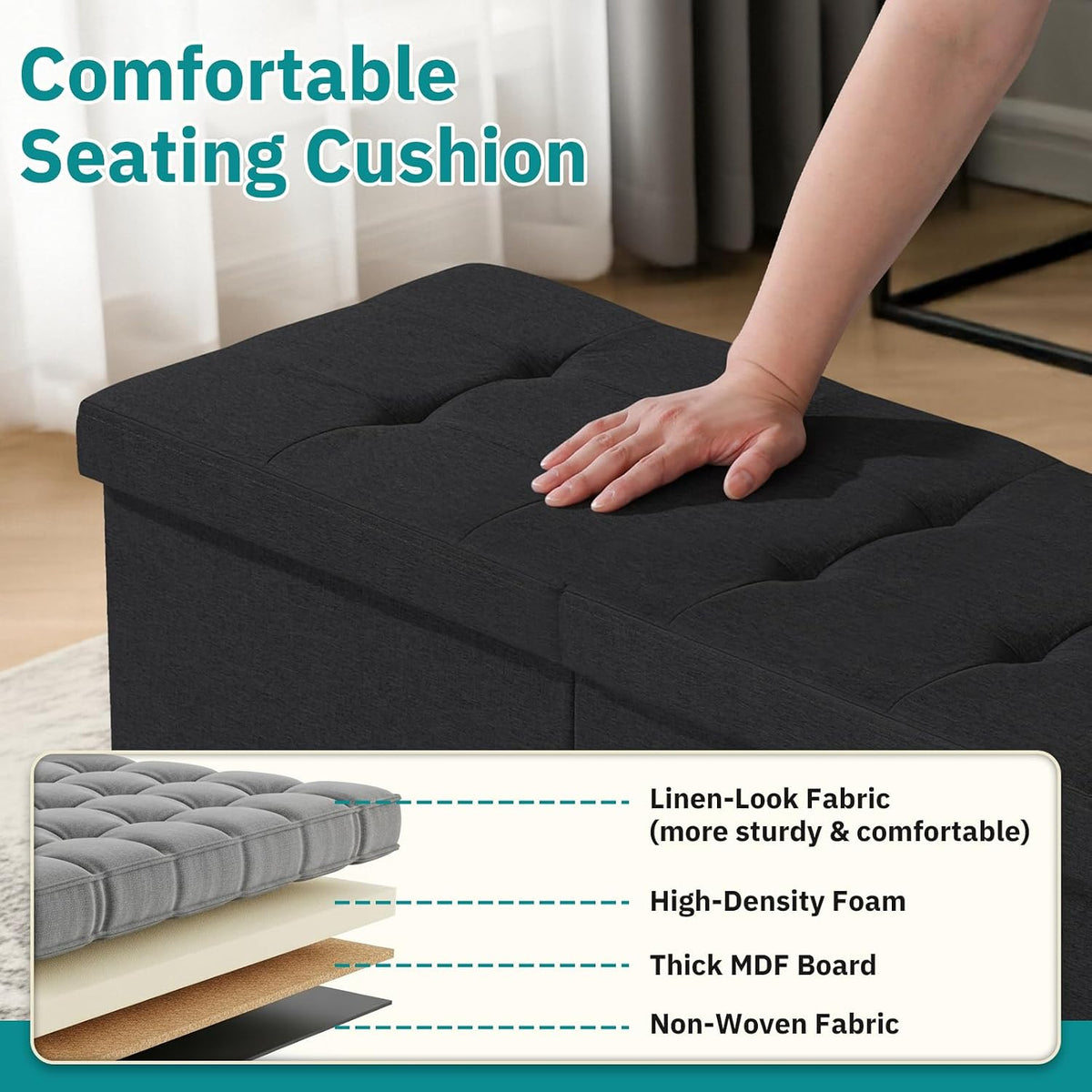 Black Storage Ottoman Bench