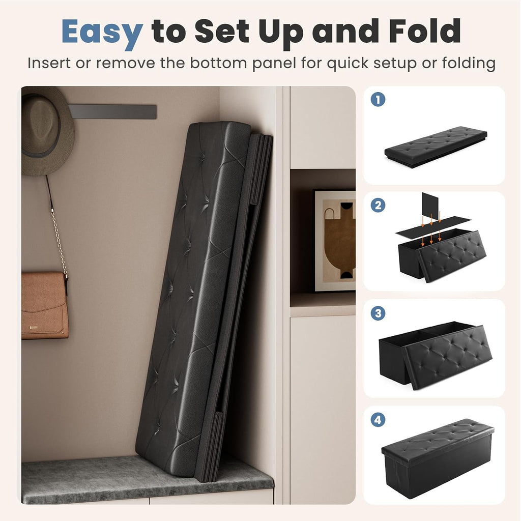 Black Faux Leather Storage Ottoman