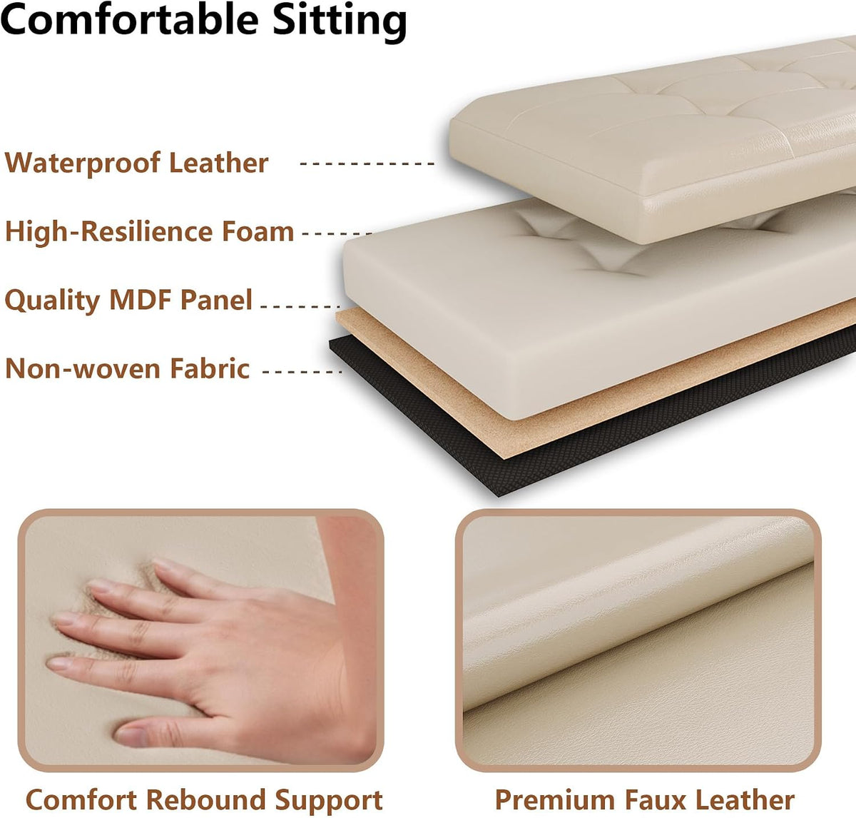 Ivory Foldable Storage Ottoman Bench