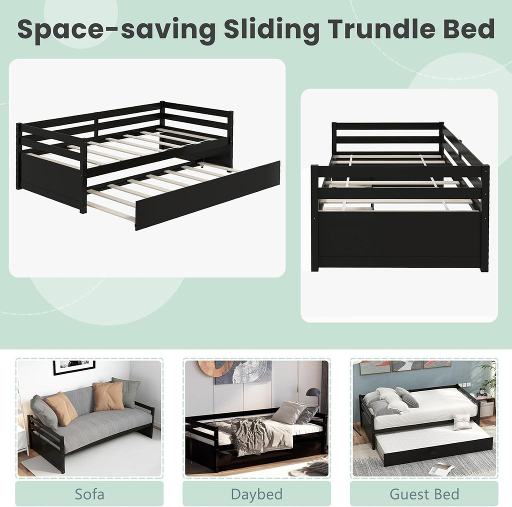 Espresso Wood Twin Daybed with Trundle