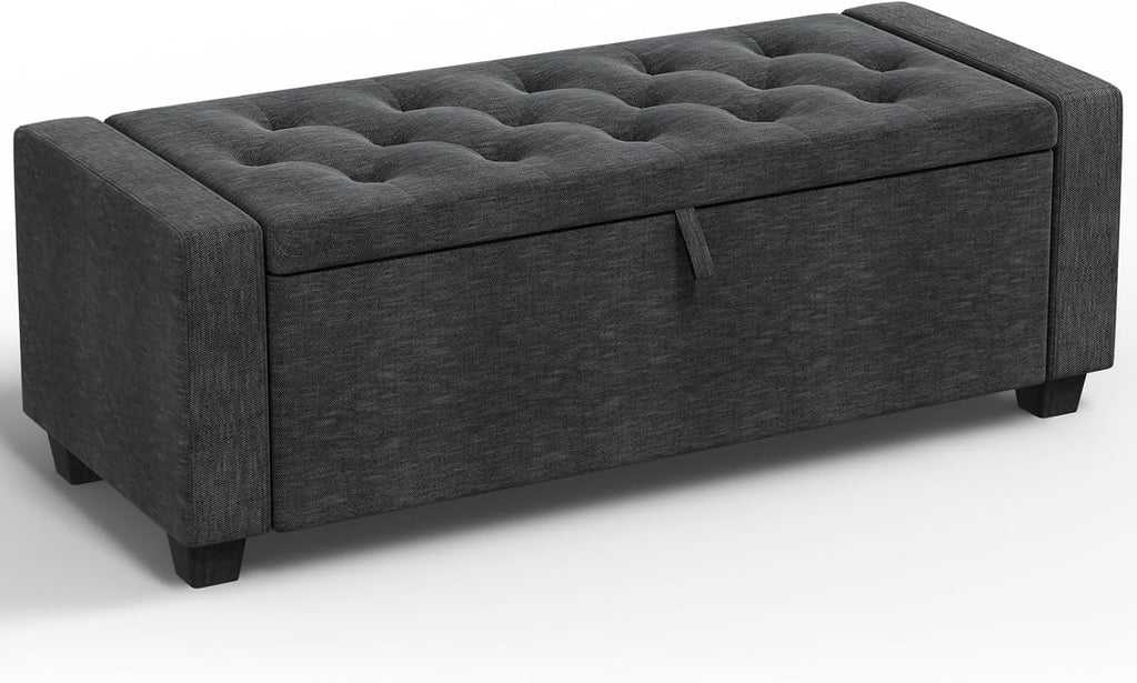 Dark Gray Storage Ottoman Bench