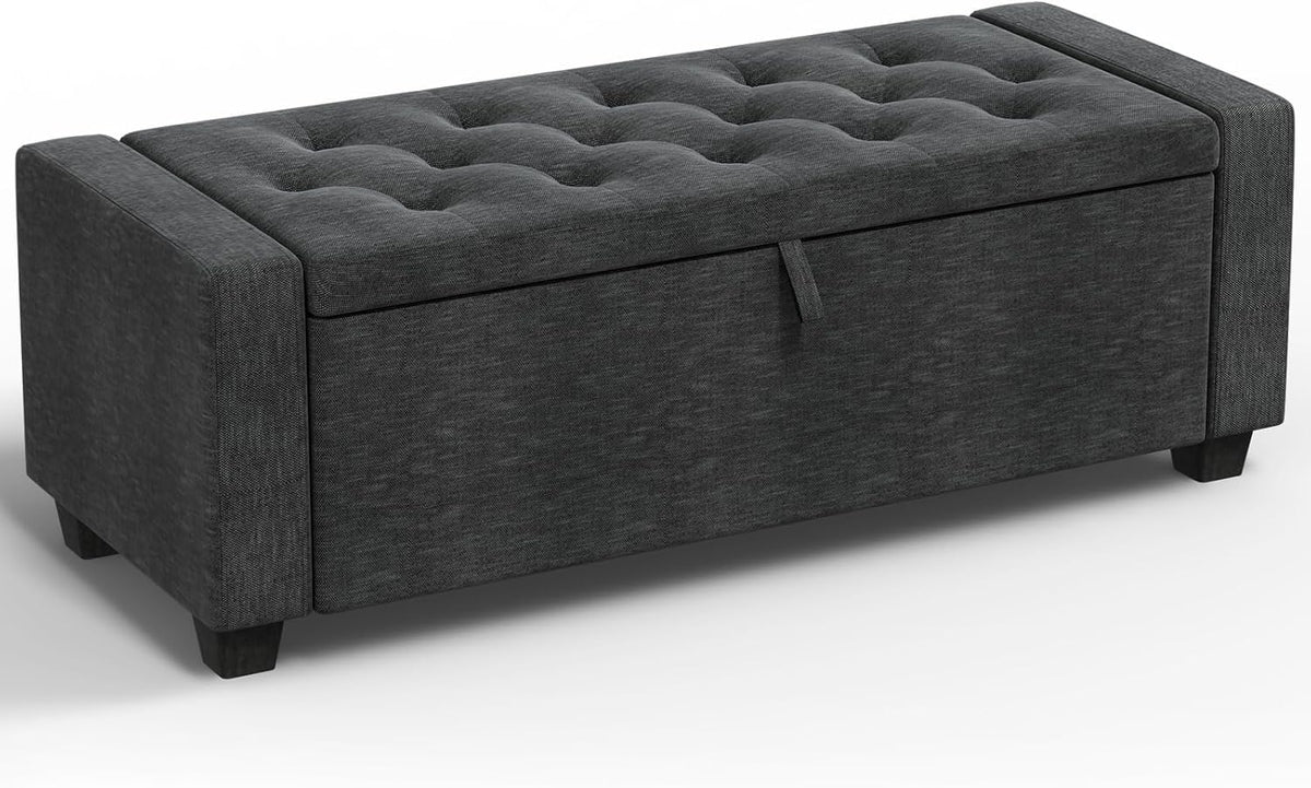 Dark Gray Storage Ottoman Bench