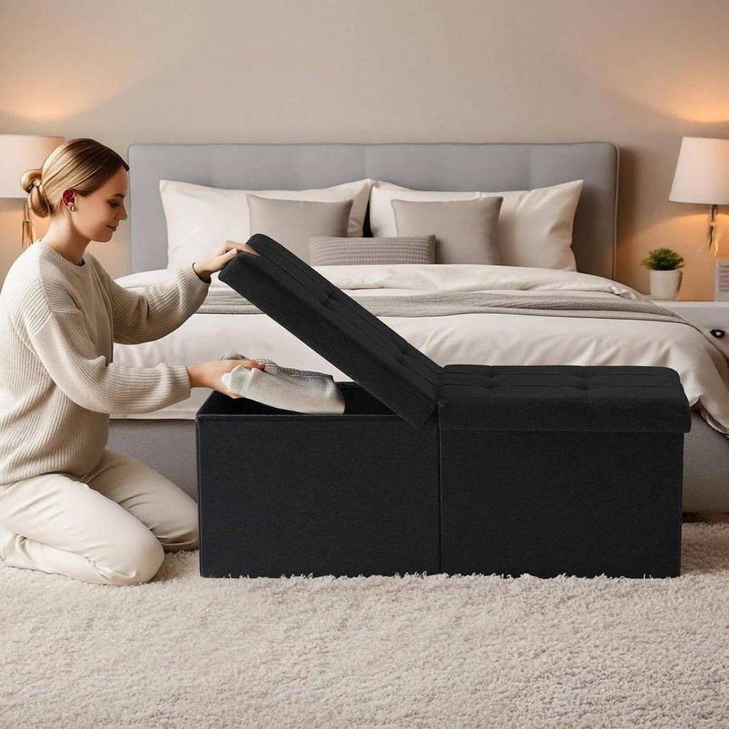 Black Storage Ottoman Bench