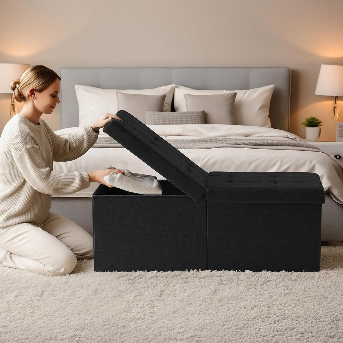 Black Storage Ottoman Bench
