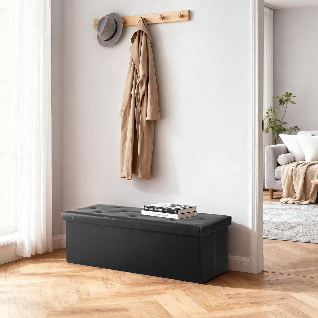 Black Faux Leather Storage Ottoman