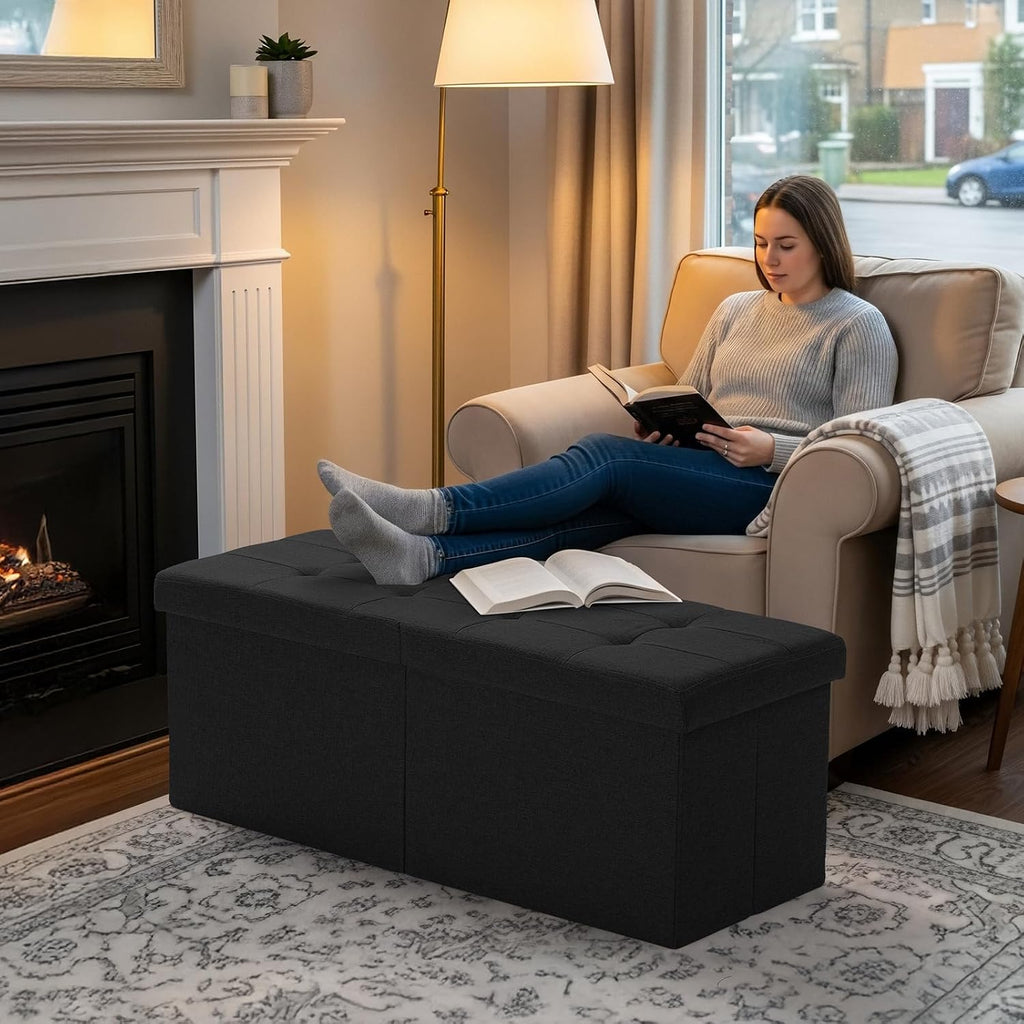 Black Storage Ottoman Bench