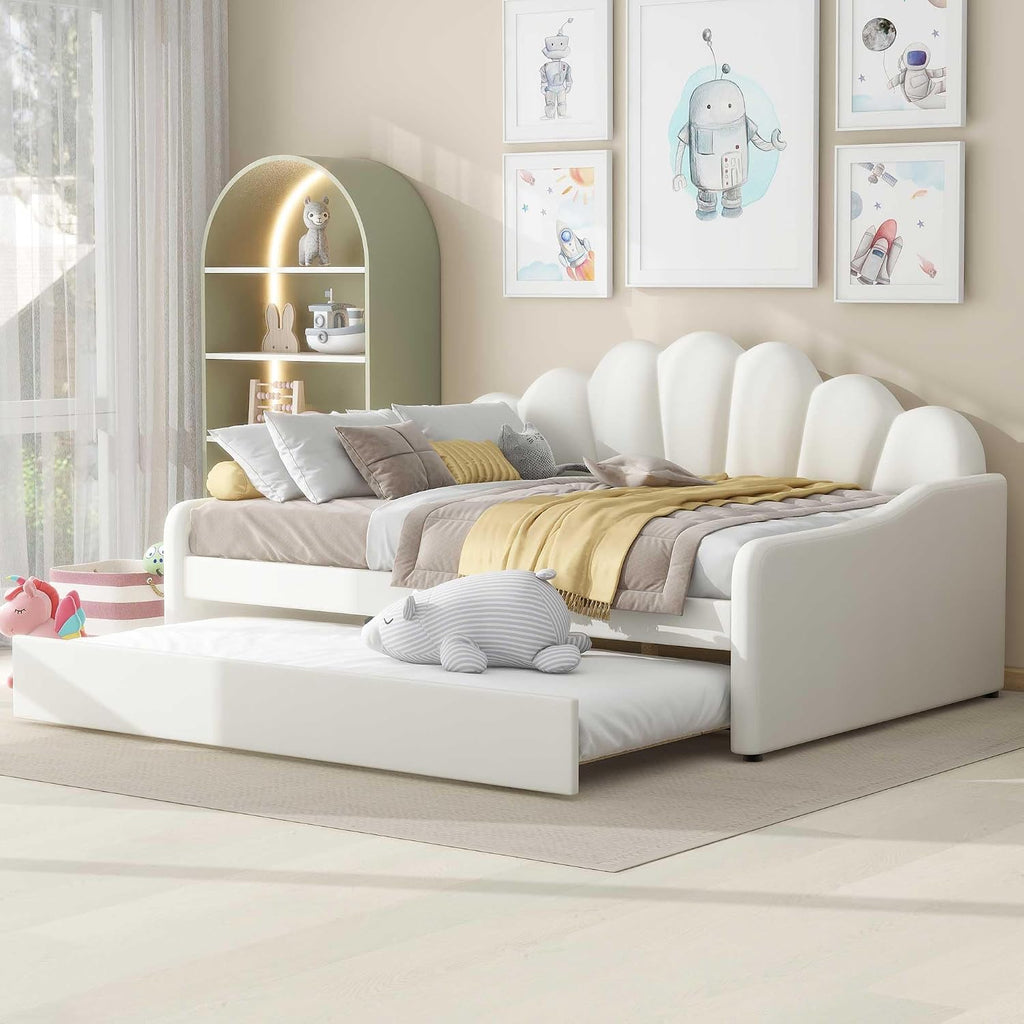 Beige Velvet Full Daybed with Trundle