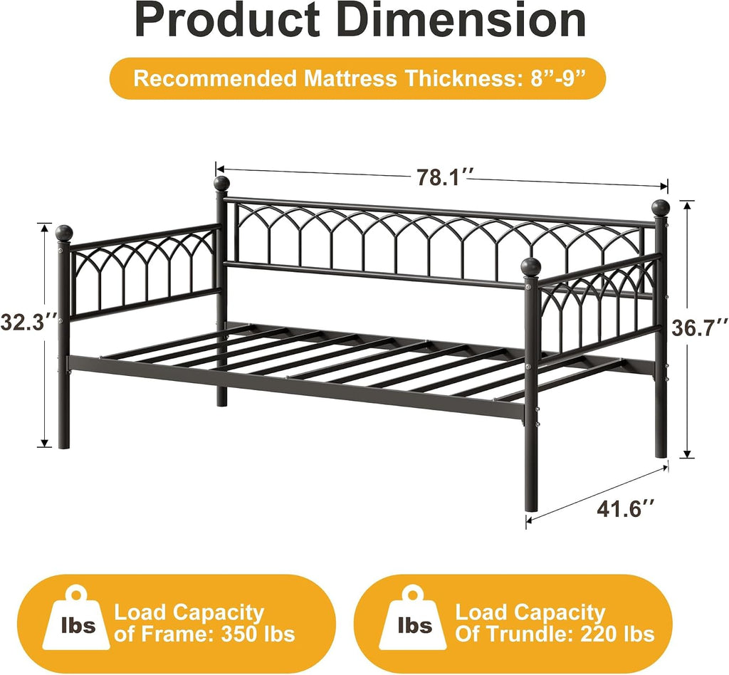 Black Twin Daybed with Pull‑Out Trundle