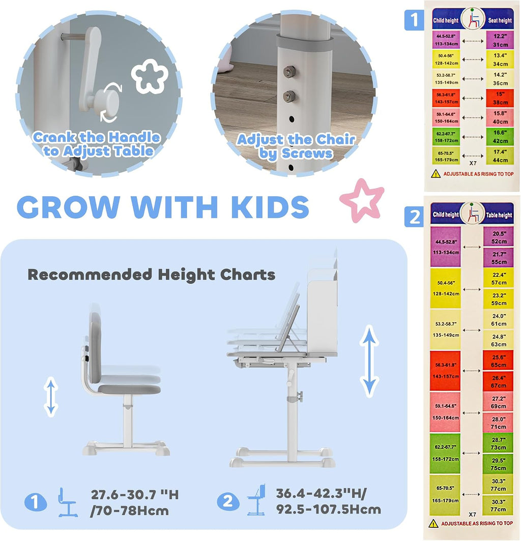 Gray Height‑Adjustable Kids Desk Set