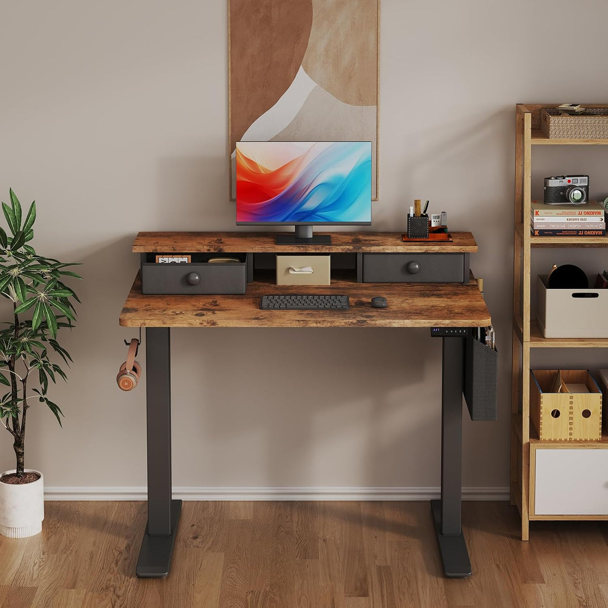 Rustic Brown Electric Standing Desk