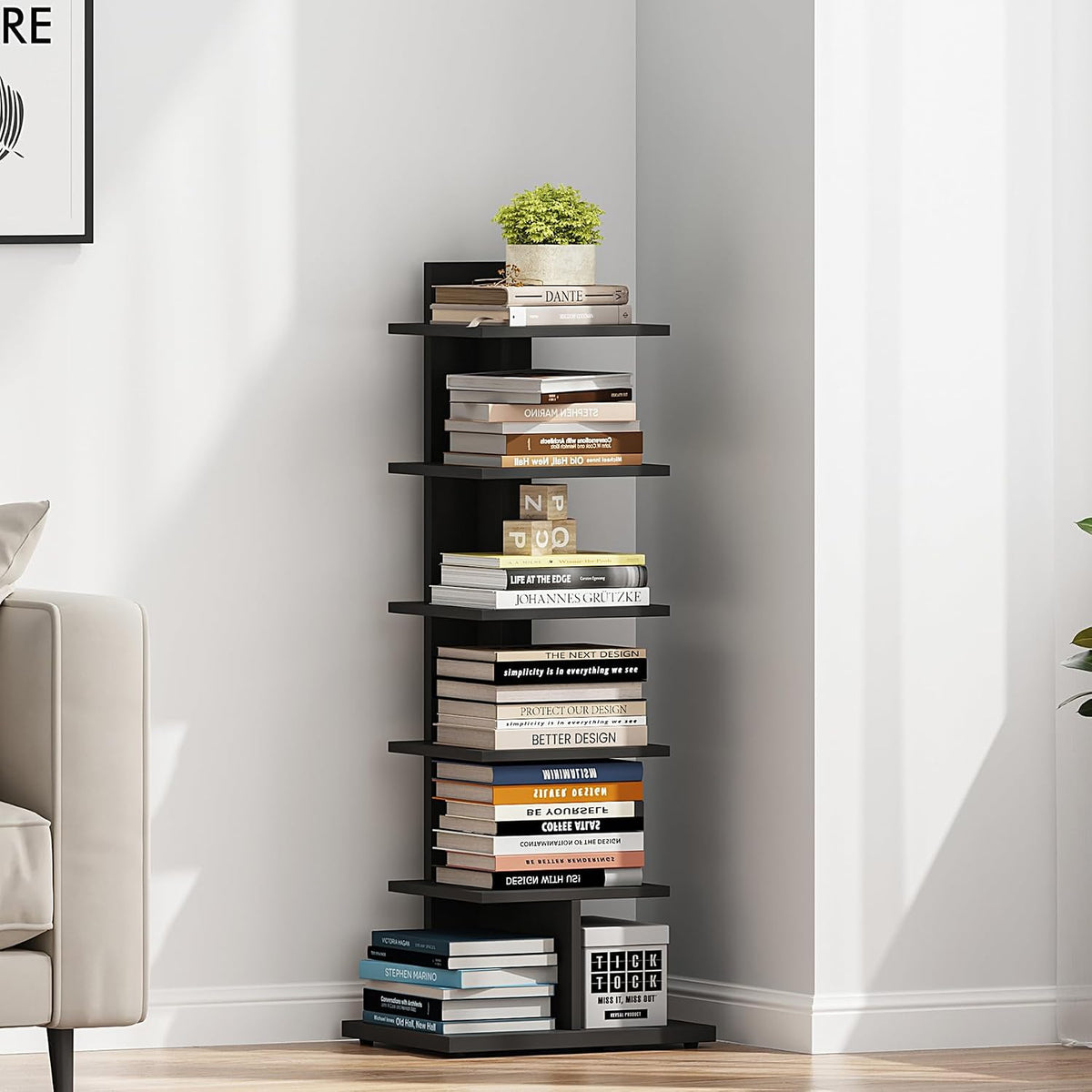 Black Narrow Vertical Bookcase