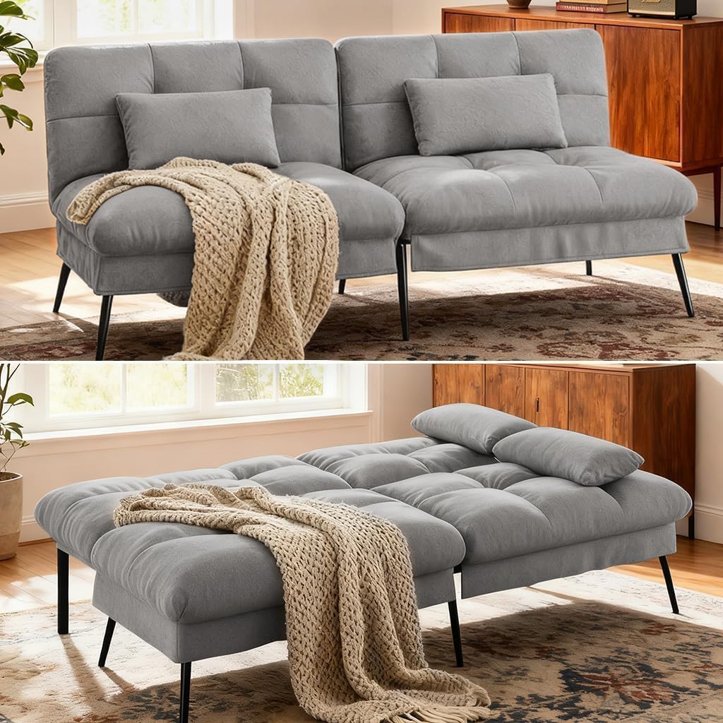 Grey Convertible Reclining Futon Sofa Bed