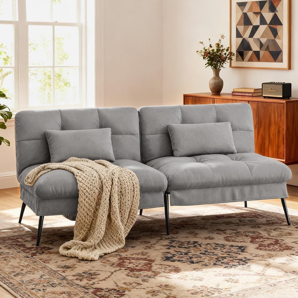 Grey Convertible Reclining Futon Sofa Bed